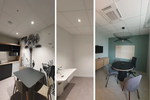 PLAFOND ACOUSTIQUE LAINE DE BOIS AGENCE BANCAIRE A LA TALAUDIERE
